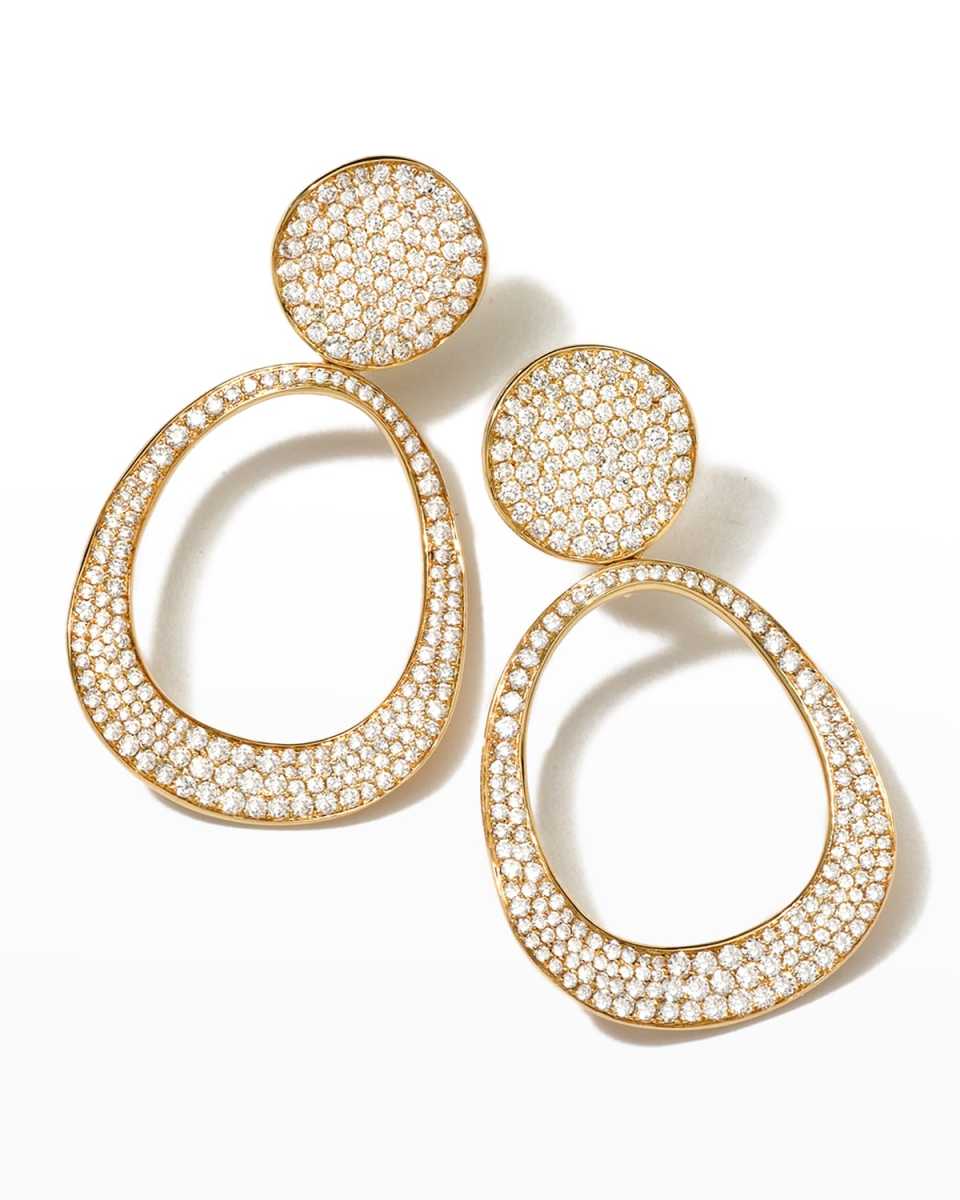 18K Yellow Gold Stardust Open Oval Snowman Diamond Post Earrings